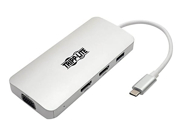 Tripp Lite USB C Docking Station w/ USB-A Hub, 2x HDMI, VGA, PD Charging 1080p @ 60 Hz, Silver USB Type C, USB-C, USB Type-C Thunderbolt 3 Compatible - Docking station - USB-C 3.1 / Thunderbolt 3 - VGA, 2 x HDMI