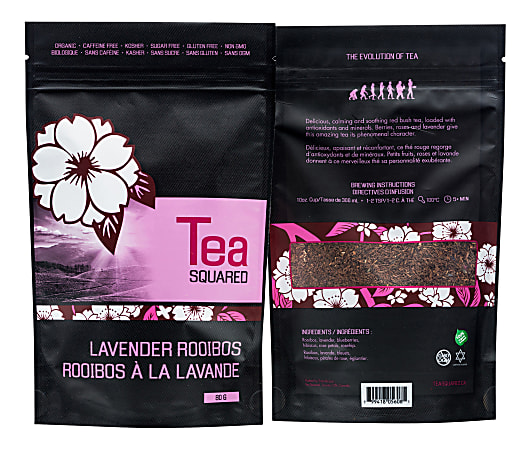 Tea Squared Lavender Rooibos Organic Loose Leaf Tea, 2.8 Oz, Carton Of 6 Bags