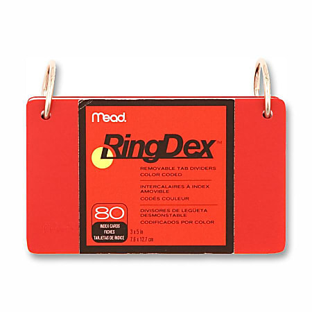 Mead® RingDex Index Cards In Ring Binder, 1"H x 5"W x 3 3/4"D, Assorted Colors