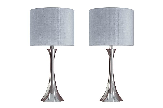 LumiSource Lenuxe Contemporary Table Lamps, 24-1/4”H, Gray & Silver Shade/Polished Nickel Base, Set Of 2 Lamps
