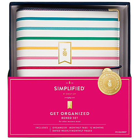 Simplified by Emily Ley System Happy Stripe 2022 Weekly Monthly Organizer Gift Set, Desk Size, 5 1/2" x 8 1/2", January to December 2022