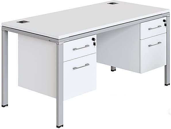 Boss Office Products Simple System Workstation Desk With 2 Pedestals, 66" x 24", White