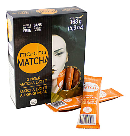 Ma-Cha Ginger Matcha Sticks, 5.9 Oz, 12 Per Box, Carton Of 6 Boxes