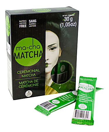 Ma-Cha Ceremonial Organic Matcha Sticks, 1.08 Oz, Carton Of 6 Boxes