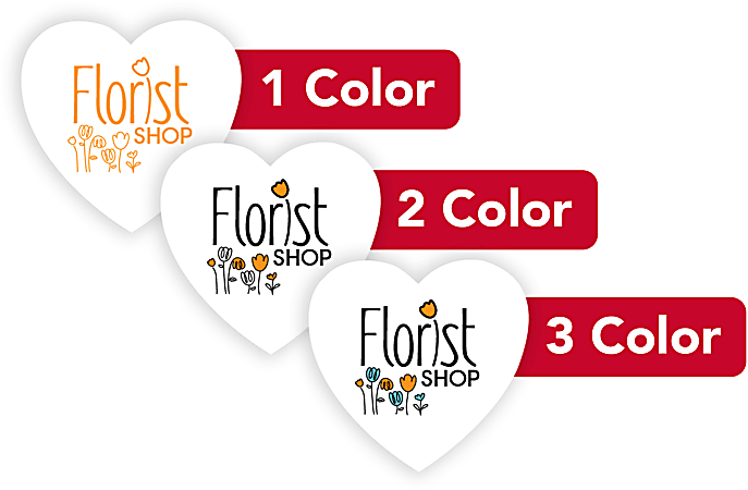 Custom 1, 2 Or 3 Color Printed Labels/Stickers, Heart Shape, 1-1/8" x 1-1/8", Box Of 250