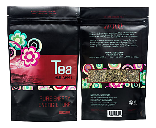 Tea Squared Pure Energy Loose Leaf Tea, 2.8 Oz, Carton Of 3 Bags