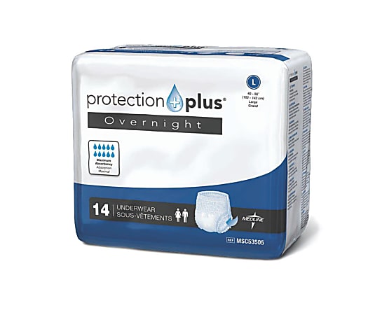 Protection Plus Overnight Protective Underwear, Large, 40 - 56", White, Bag Of 14, Case Of 4 Bags