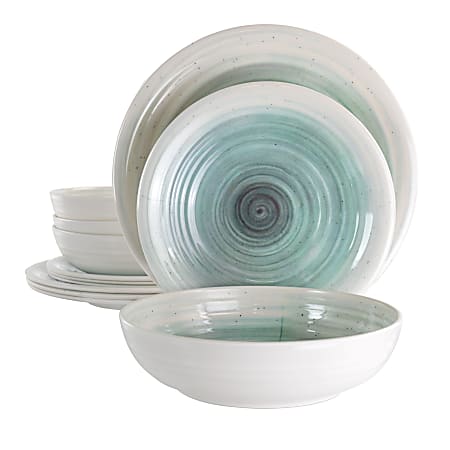 Elama Potters Wheel 12-Piece Dinnerware Set, Light Blue