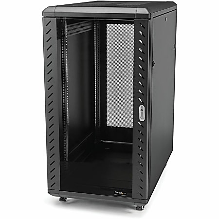StarTech 32U 19" Server Rack Cabinet, Adjustable Depth 6-32 inch, Flat Pack, Lockable 4-Post Network/Data Rack Enclosure with Casters - RK3236BKF