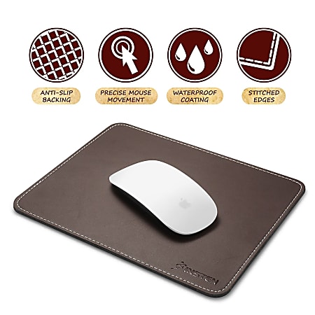 Brown Leather Mouse Pad With Anti-Slip Rubber Base & Waterproof Coating & Elegant Stitched Edges (Size: 7 X 8.7 Inches) For Laptop PC Computer Gaming