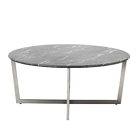 Eurostyle Llona Round Coffee Table, 15-4/5”H x 36”W x 36”D, Brushed Steel/Black Marble