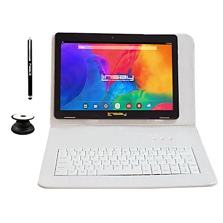 Linsay F10IPS Tablet, 10.1" Screen, 2GB Memory, 64GB Storage, Android 13, White Crocodile Keyboard