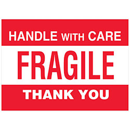 Tape Logic® Preprinted Pallet Protection Labels, DL3182, 6" x 4", "Handle With Care / Fragile / Thank You," Red/White, Roll Of 500