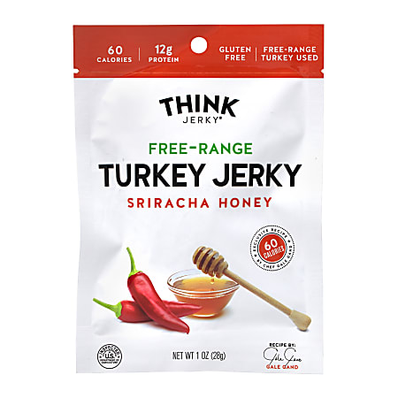 Think Jerky Sriracha Honey Turkey Jerky, 1 Oz, Pack Of 12 Pouches