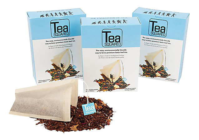 Tea Squared Paper Tea Bag Filters, Natural, 100 Filters Per Box, Pack Of 3 Boxes