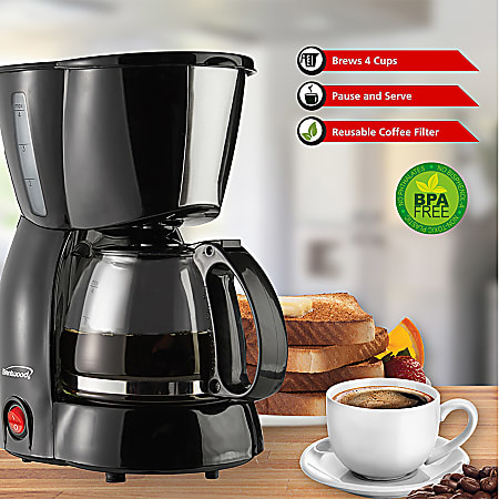 Brentwood TS 213BK 4 Cup Coffee Maker 650 W 4 Cups Multi serve Black  Tempered Glass Body - Office Depot