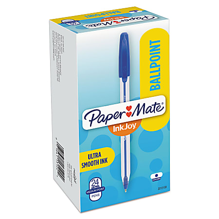 Paper Mate® InkJoy 50ST Stick Ballpoint Pens, Medium Point, 1.0 mm, Clear Barrels, Blue Ink, Box of 24