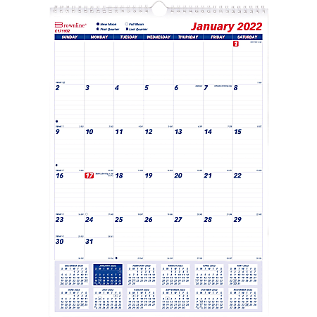 Brownline Ruled Block Monthly Wall Calendar - Julian Dates - Monthly - 1 Year - January 2022 till December 2022 - 1 Month Single Page Layout - 12" x 17" Sheet Size - Twin Wire - White - 1 / Each