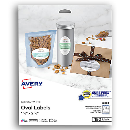 White Dissolvable Labels w/ Sure Feed, 1.5 x 2.5, Oval, White, 90/PK