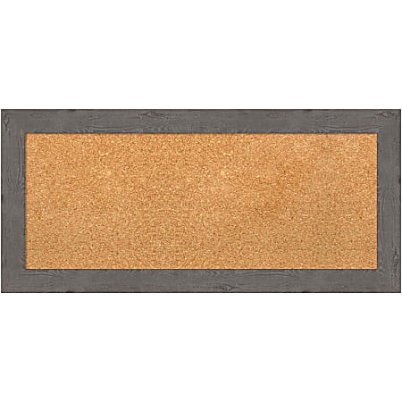 Amanti Art Non-Magnetic Cork Bulletin Board, 33" x 15", Natural, Rustic Plank Gray Narrow Plastic Frame