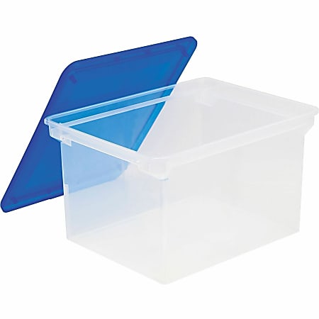Storex Plastic File Tote Storage Box, 9-1/4" x  15-1/2" x 12-1/4", Blue/Clear