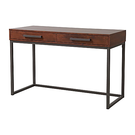 Homestar North America Compact Desk With Drawers, FSC® Certified, Black/Walnut