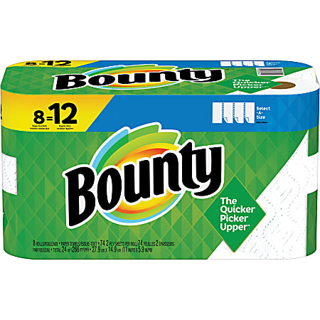 Bounty Select-A-Size Paper Towels - For Kitchen - Towel - 5.90" Length x 11" Width - 8 / Pack - Absorbent, Durable - White