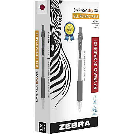 Zebra Pen Sarasa Gel Retractable Pens - Medium Point Type - 0.7 mm Point Size - Refillable - Mahogany Pigment-based Ink - Translucent Barrel - 12 / Dozen