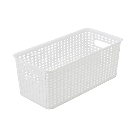 Basicwise White Rectangular Plastic Shelf Organizer Basket with Handles