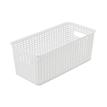 Basicwise QI003238.3 Rectangular Plastic Shelf Organizer Basket with Handles, White - Set of 3