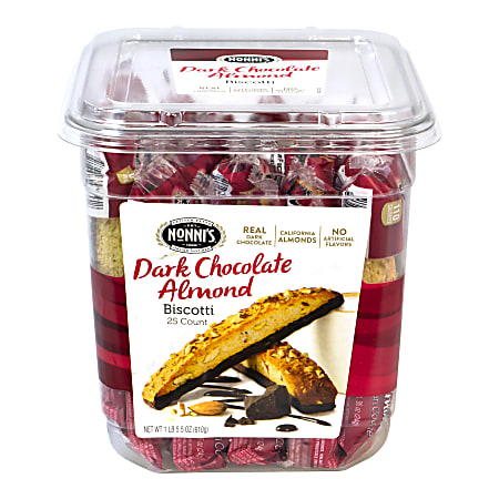 Nonni's Dark Chocolate Almond Biscotti, 0.86 Oz, Tub Of 25 Biscotti