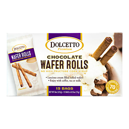 DOLCETTO Premium Chocolate Wafer Rolls 70-Calorie Bag, 0.53 oz, 15 Count