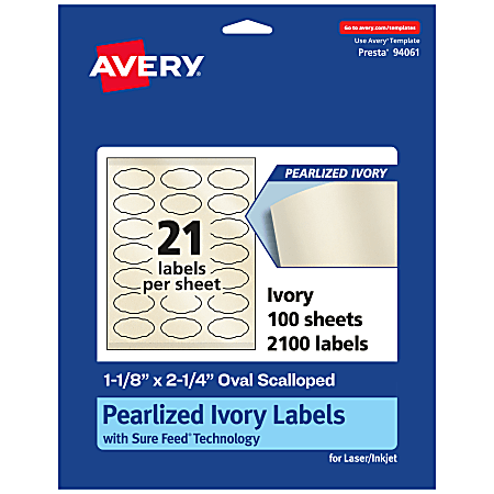Avery® Pearlized Permanent Labels With Sure Feed®, 94061-PIP100,
