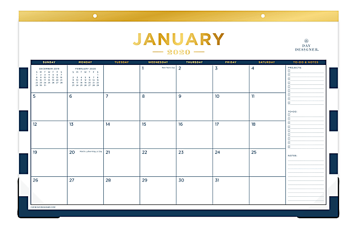 Day Designer Monthly Desk Pad, 17" x 11", Navy Stripe, January To December 2020, 103628