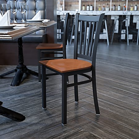 Flash Furniture Vertical Back Restaurant Accent Chair, Cherry Seat/Black Frame