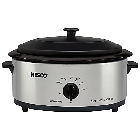 Nesco® 6 Qt 750W Portable Roaster With Porcelain Cookwell, Silver