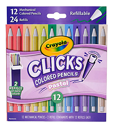 Crayola 12 Ct & 24 Refills CLICKS Mechanical Colored Pencils, Pastel