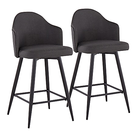 LumiSource Ahoy Fabric Counter Stools, Charcoal/Black, Set Of 2 Stools
