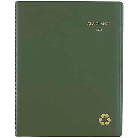 AT-A-GLANCE® Weekly Monthly Appointment Book Planner, 8 1/4" x 11", 100% Recycled, Green, January To December 2023