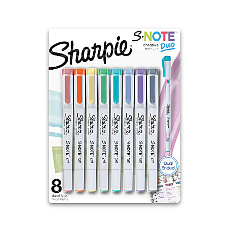 Sharpie® S-Note Duo Dual-Tipped Creative Markers, Bullet/Chisel Point, Assorted Colors, Pack Of 8 Markers