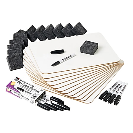 Charles Leonard Dry Erase Lapboard Class Pack, Plain 1-Sided Boards, Markers & Erasers, Pack Of 12