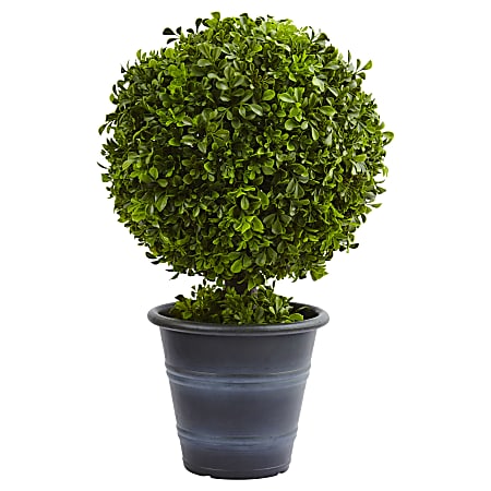 Nearly Natural 23"H Plastic Boxwood Ball Topiary With Planter, Green