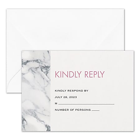 Custom Wedding & Event Response Cards With Envelopes, 4-7/8" x 3-1/2", Alabaster Border, Box Of 25 Cards