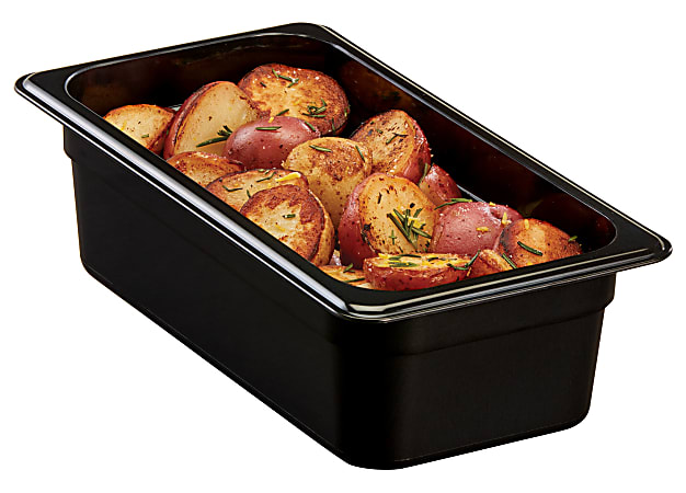 Cambro H-Pan High-Heat GN 1/3 Food Pans, 4"H x 6-15/16"W x 12-3/4"D, Black, Pack Of 6 Pans