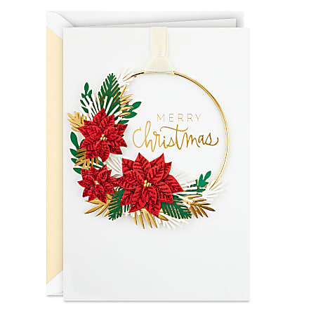 Hallmark Signature Christmas Card With Hoop Wreath (Merry Christmas Poinsettias)