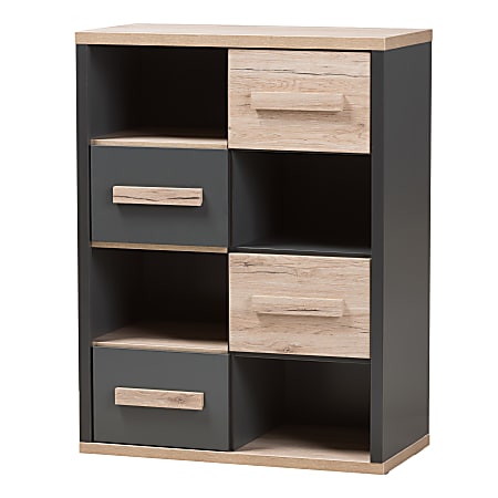 Baxton Studio Mert 4-Shelf Storage Cabinet, Dark Gray/Oak