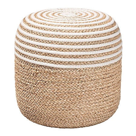 bali & pari Nequiel Modern Bohemian Seagrass And Woven Rope Ottoman Footstool, Natural Brown/White