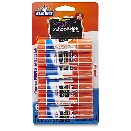 Elmer's® Washable Disappearing Purple School Glue Sticks, 0.21 Oz., Pack Of 6