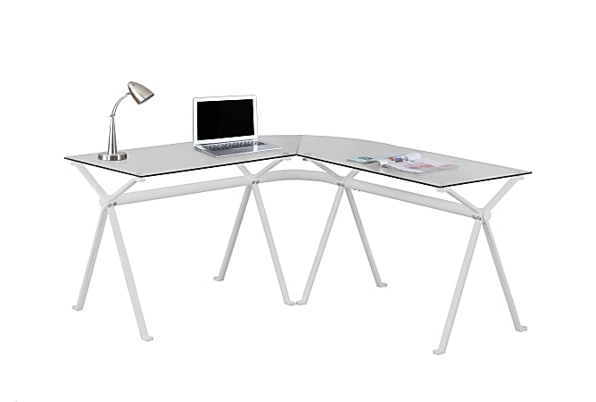 Monarch Specialties L-Shaped Glass Computer Desk, White