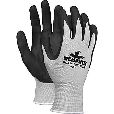 Memphis Safety Nylon Knit Powder-Free Industrial Gloves, Large, Black/Gray